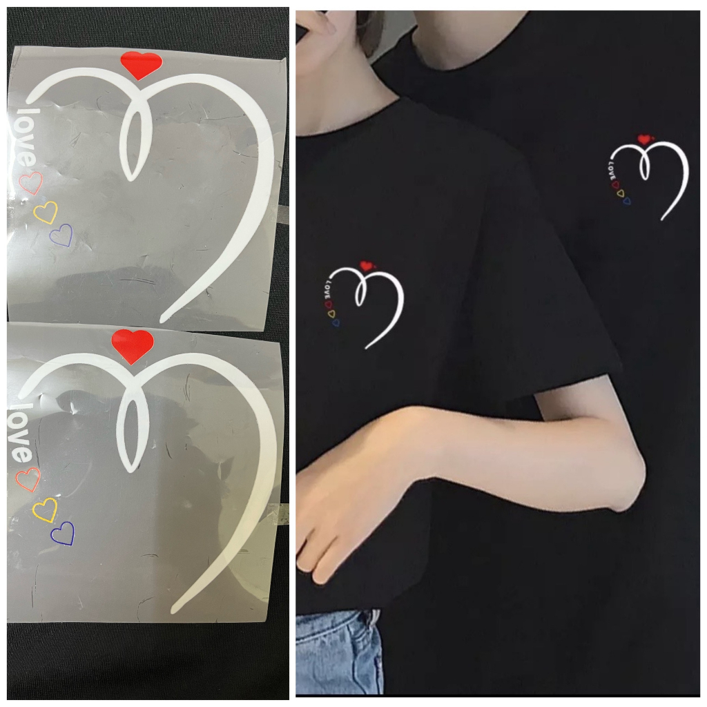 Hình ủi nhiệt, phôi pet in lên áo cặp, áo đôi kích thước 10*10cm không bong tróc