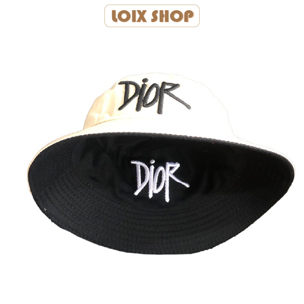 Mũ bucket 2 mặt Thêu Dior tai bèo vành nón trơn cụp unisex phù hợp nam nữ