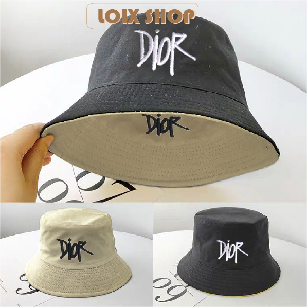 Mũ bucket 2 mặt Thêu Dior tai bèo vành nón trơn cụp unisex phù hợp nam nữ