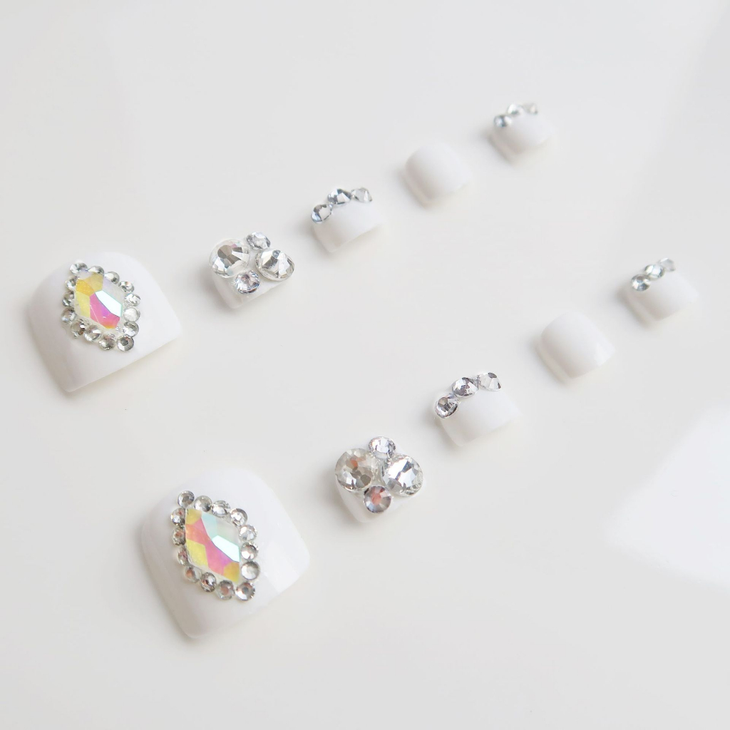 Set 24 móng chân giả đính đá,móng chân giả thời trang kèm keo J54 trắng đá