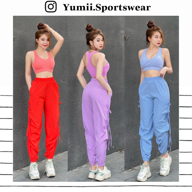 Quần Dài Thể Thao Tập Gym Yoga Nữ - Quần Dài Thể Thao Phối Dây, Dáng Jogger, Chất Xi Dù Mềm Mịn, Co Dãn Nhẹ