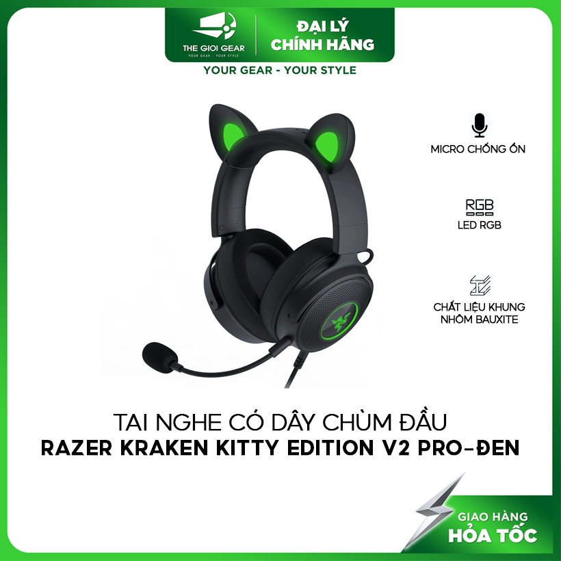 Tai nghe có dây chùm đầu Razer Kraken Kitty Edition V2 Pro-Đen