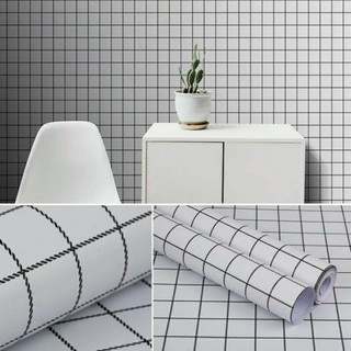 Decal giấy dán tường kẻ caro đen trắng khổ 45cm