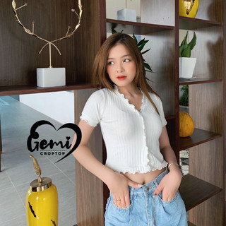 Áo croptop jennie viền bèo tay ngắn
