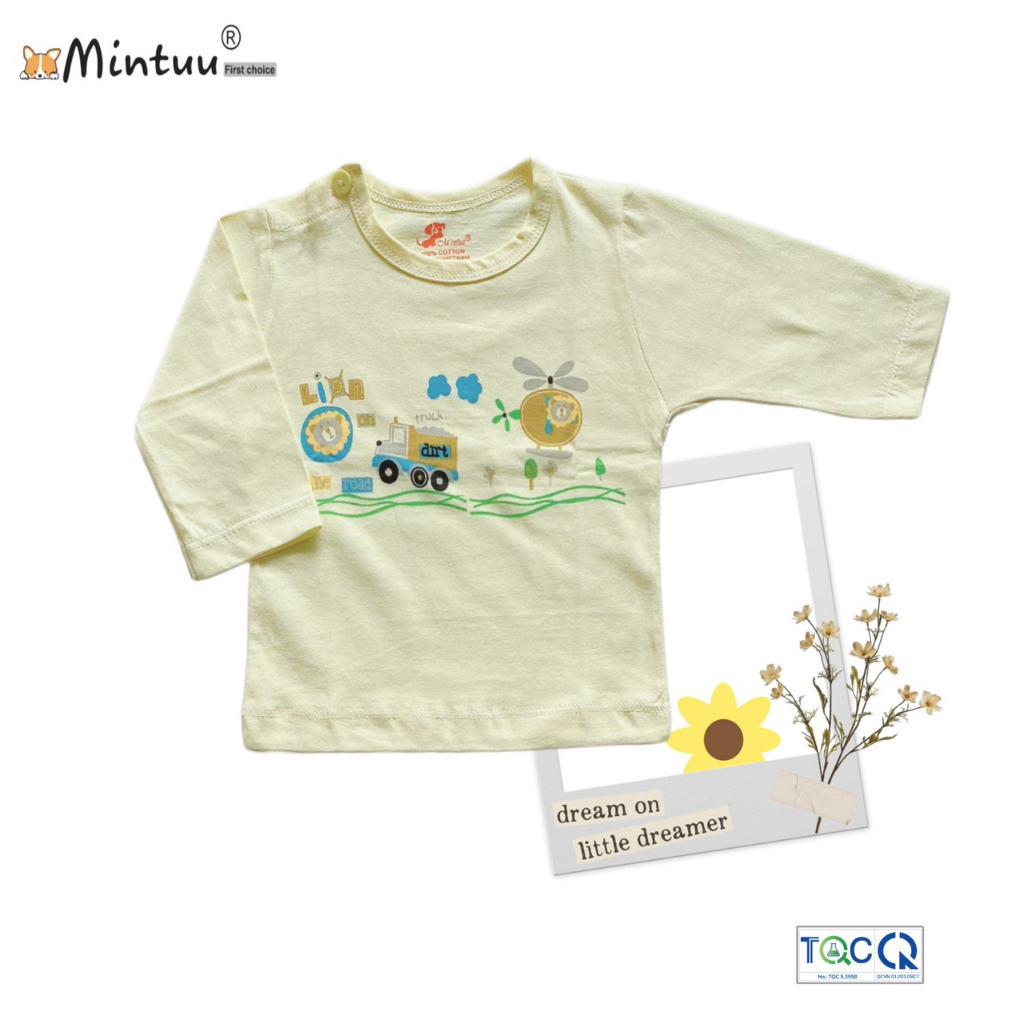 Set 2 áo sơ sinh cho bé cài vai, vải 100% cotton, thương hiệu MINTUU