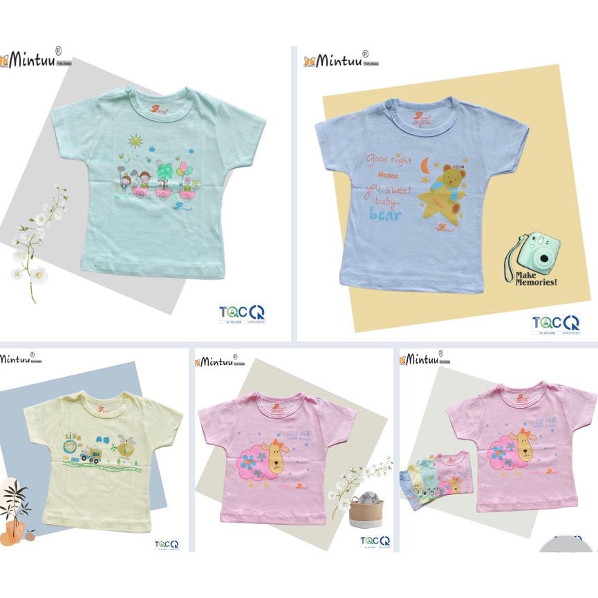 Set 2 áo sơ sinh cho bé cài vai, vải 100% cotton, thương hiệu MINTUU