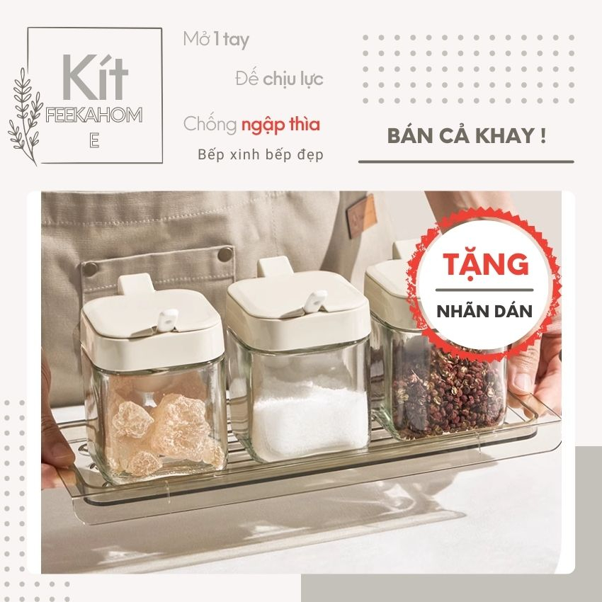 Lọ đựng gia vị thủy tinh FEEKA có kèm thìa mở 1 tay, hũ thủy tinh đựng gia vị cao cấp 300ml chống ngập thìa