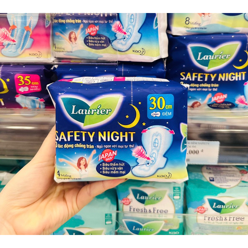 Băng vệ sinh ban đêm siêu thấm chống tràn Laurier Safety Night 30cm 35cm 40cm
