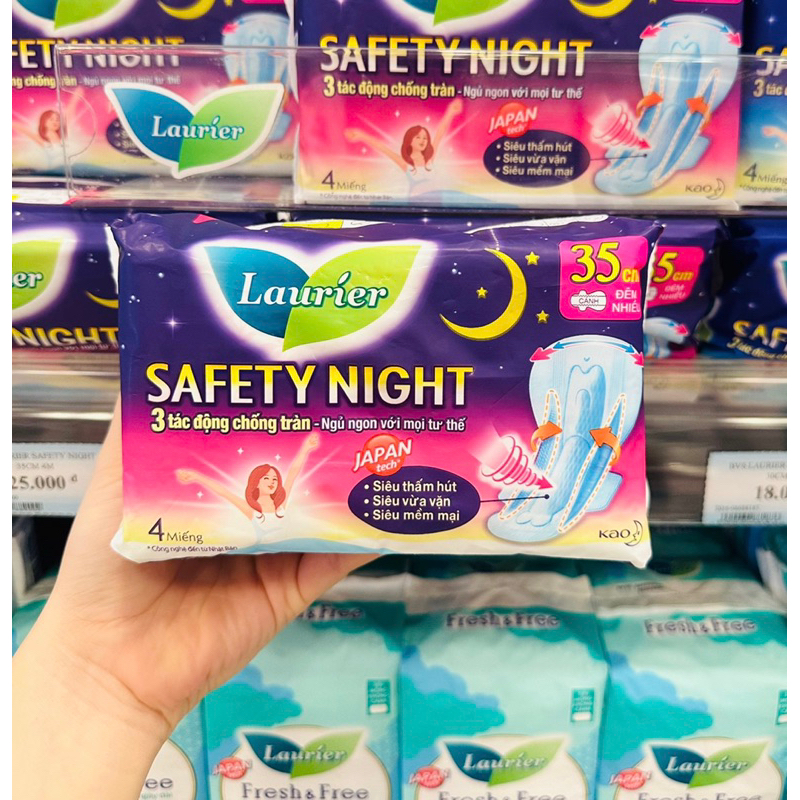 Băng vệ sinh ban đêm siêu thấm chống tràn Laurier Safety Night 30cm 35cm 40cm