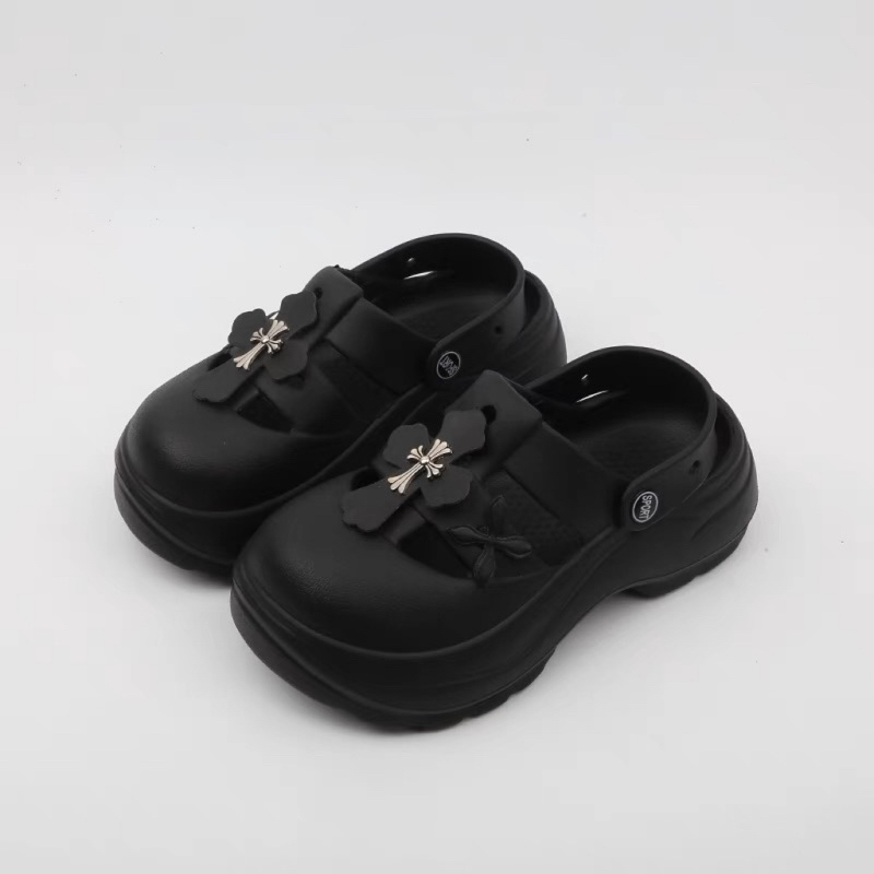 Dép crocs đi mưa đế cao màu đen phong cách