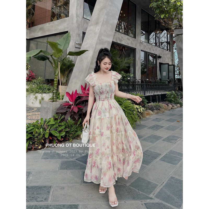 (329] Váy maxi hoa tay cánh tiên kèm ảnh thật