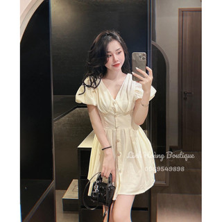 [399] Váy thô cổ V chiế eo tay bồng(kèm ảnh thật)