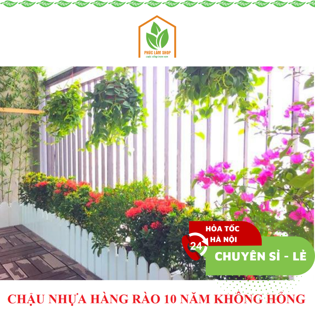 Chậu nhựa hàng rào size to 45x20x15cm, loại dày xịn bóng đẹp, chậu nhựa Composite trồng hoa