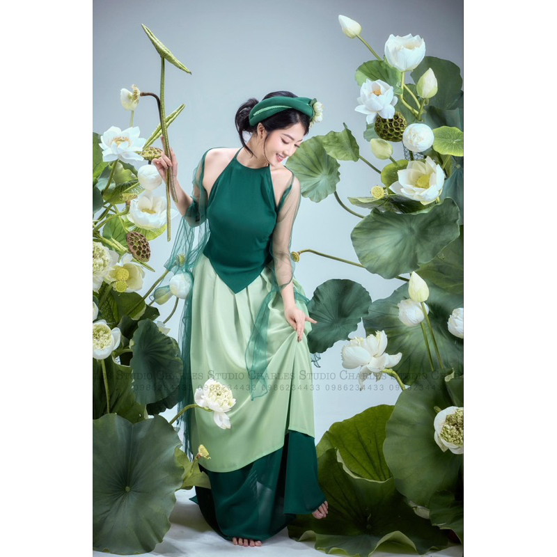 Yếm chụp Sen Màu xanh