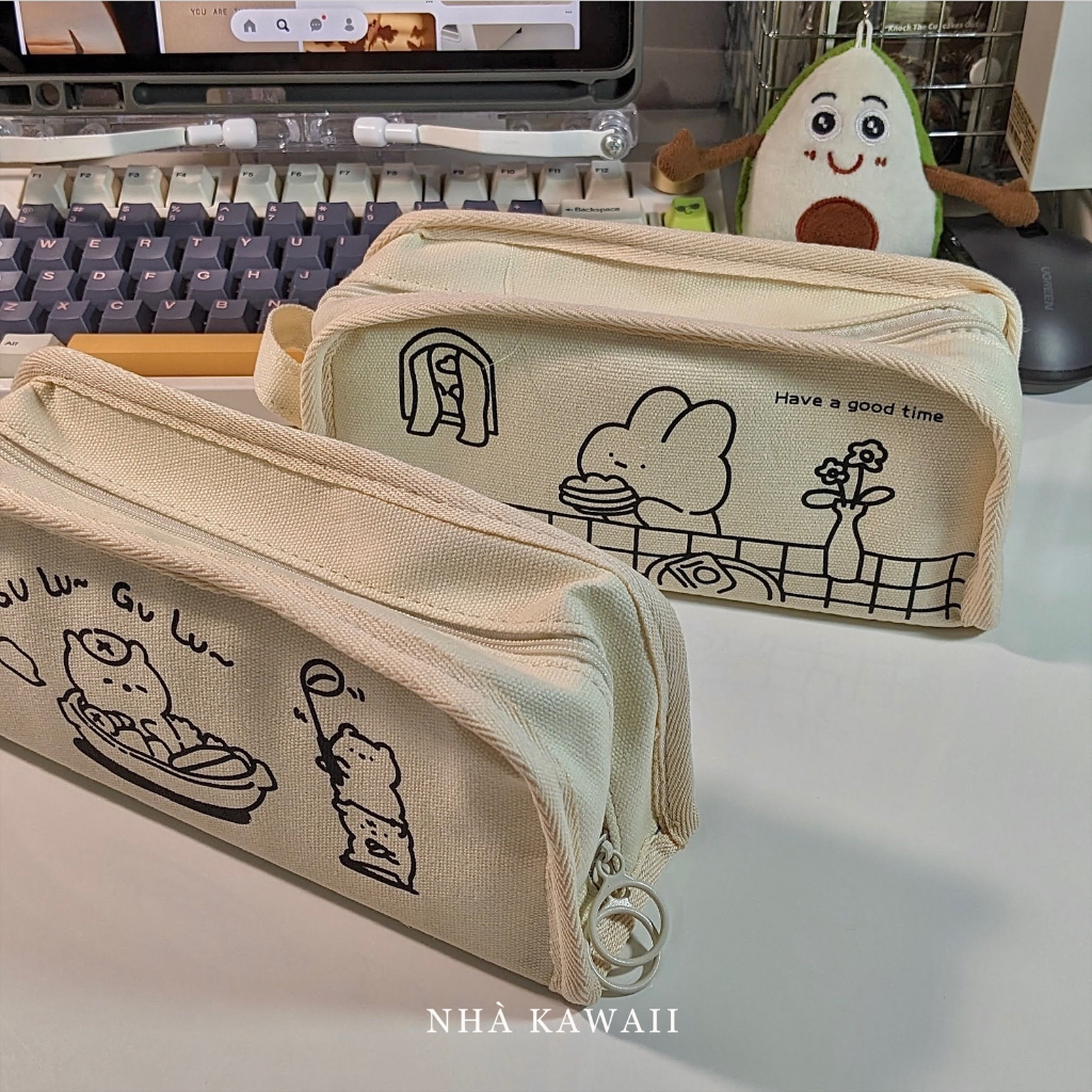 Túi bút to Doodle, hộp bút đa năng vải canvas