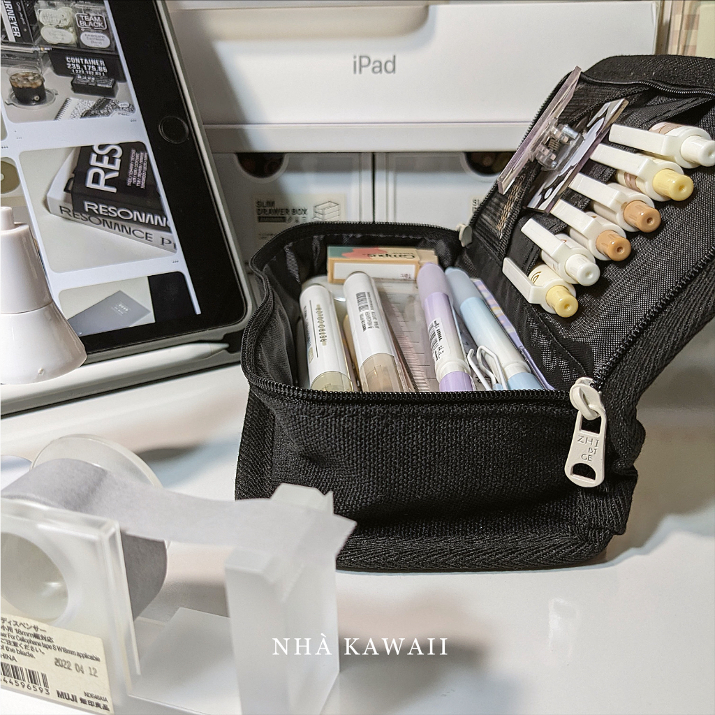 Hộp bút Caro trắng đen chess-board, túi đựng bút vải canvas dày