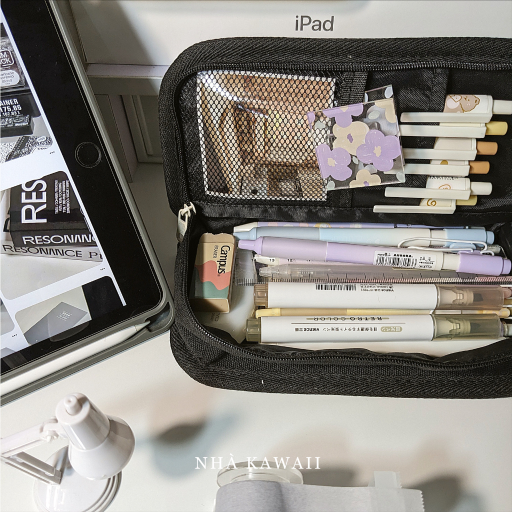 Hộp bút Caro trắng đen chess-board, túi đựng bút vải canvas dày