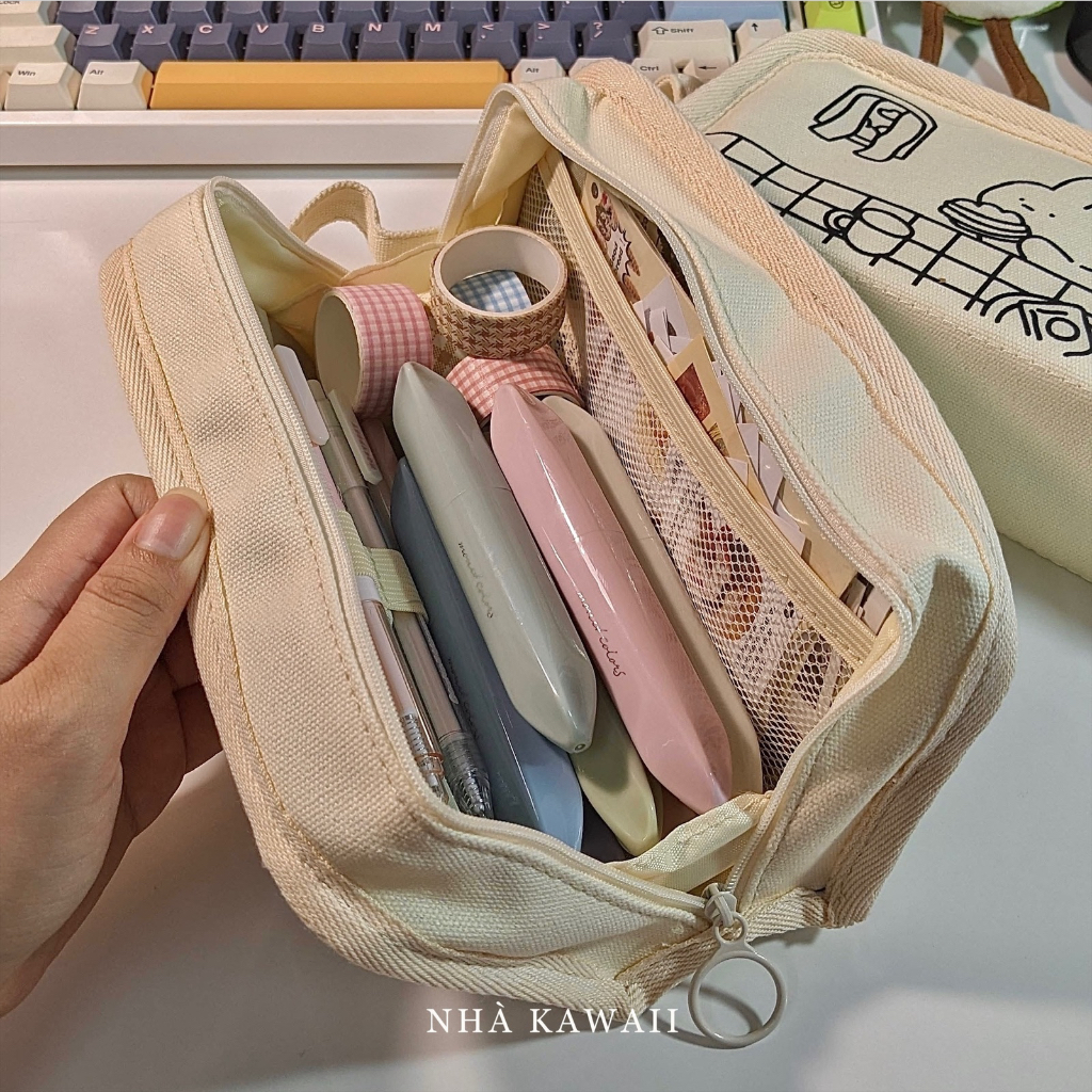 Túi bút to Doodle, hộp bút đa năng vải canvas