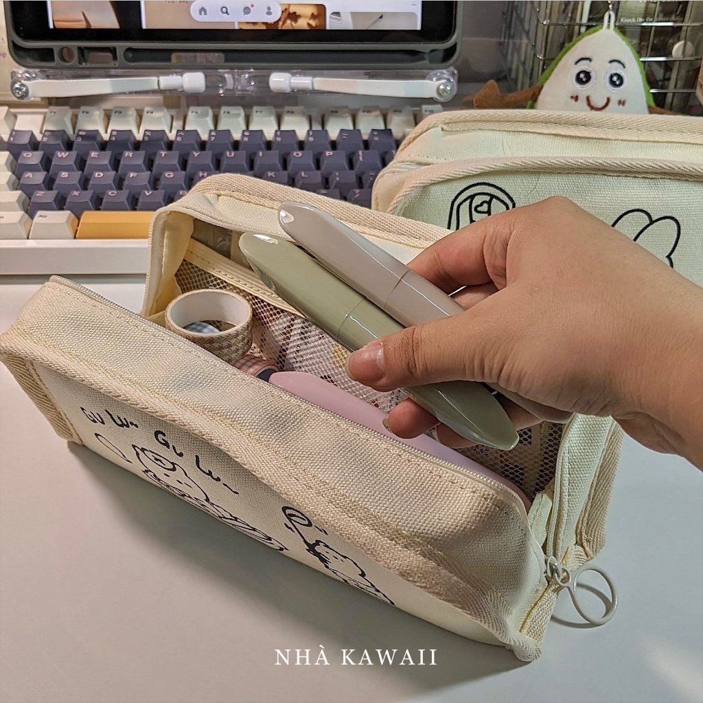 Túi bút to Doodle, hộp bút đa năng vải canvas