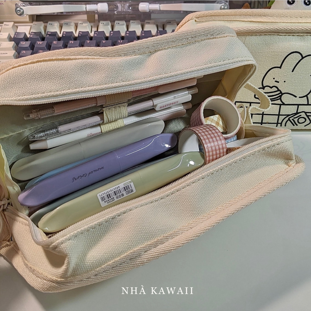 Túi bút to Doodle, hộp bút đa năng vải canvas