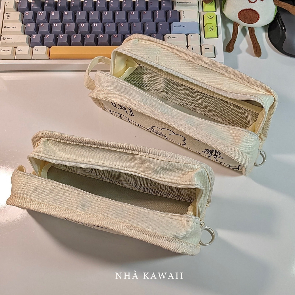 Túi bút to Doodle, hộp bút đa năng vải canvas