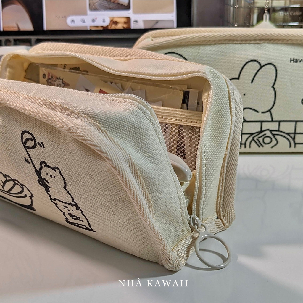 Túi bút to Doodle, hộp bút đa năng vải canvas