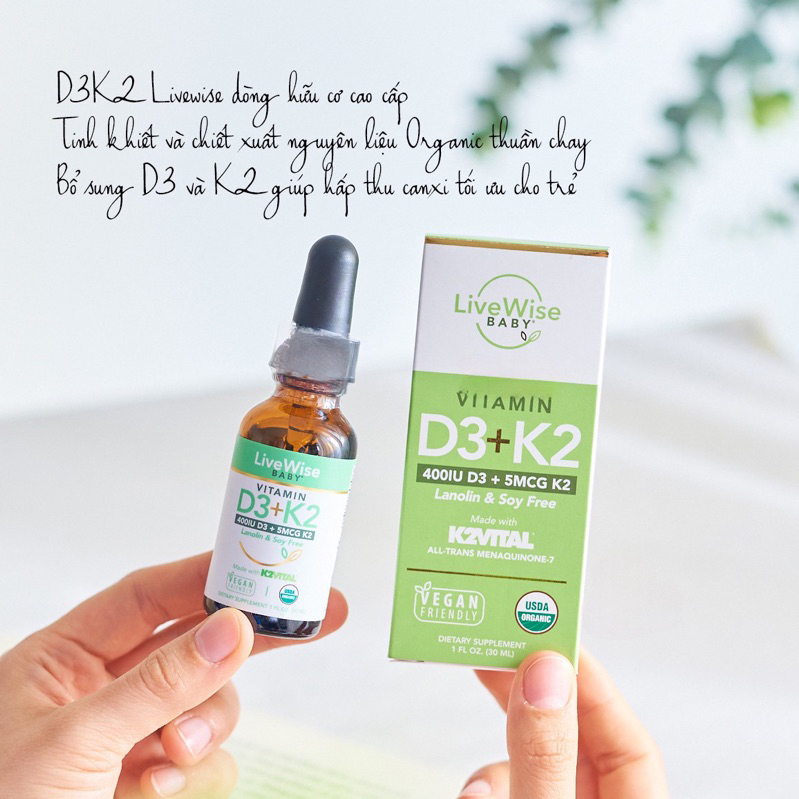 Vitamin D3 + K2 (D3K2) Thuần Chay Hữu Cơ LIVEWISE BABY