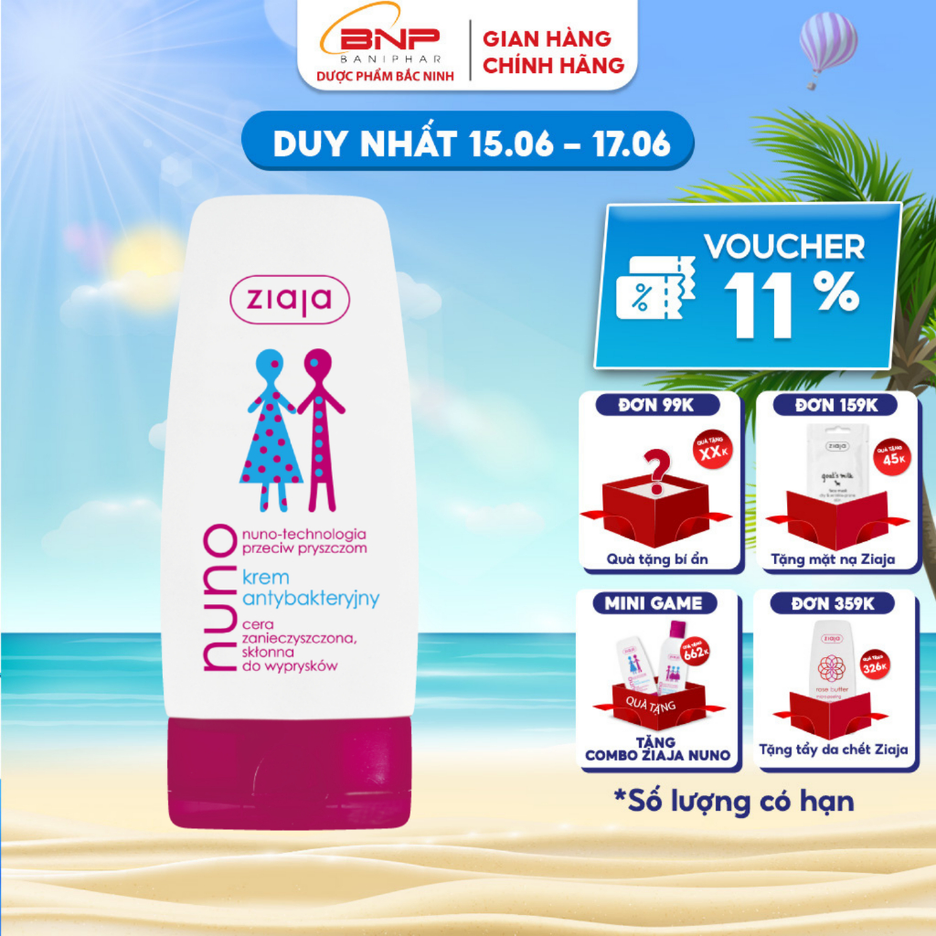 Kem dưỡng ẩm ngừa mụn trắng da Ziaja Nuno cho da dầu, không gây kích ứng 60ml