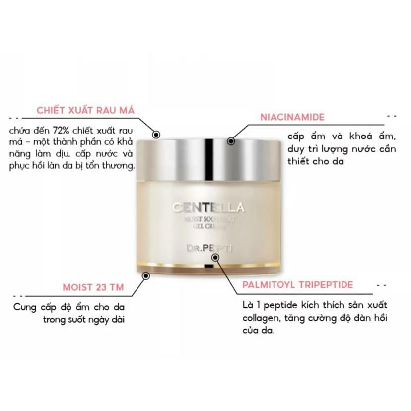 Kem Dưỡng Ẩm Rau Má Dr.Pepti+ Centella Moist Soothing Gel Cream