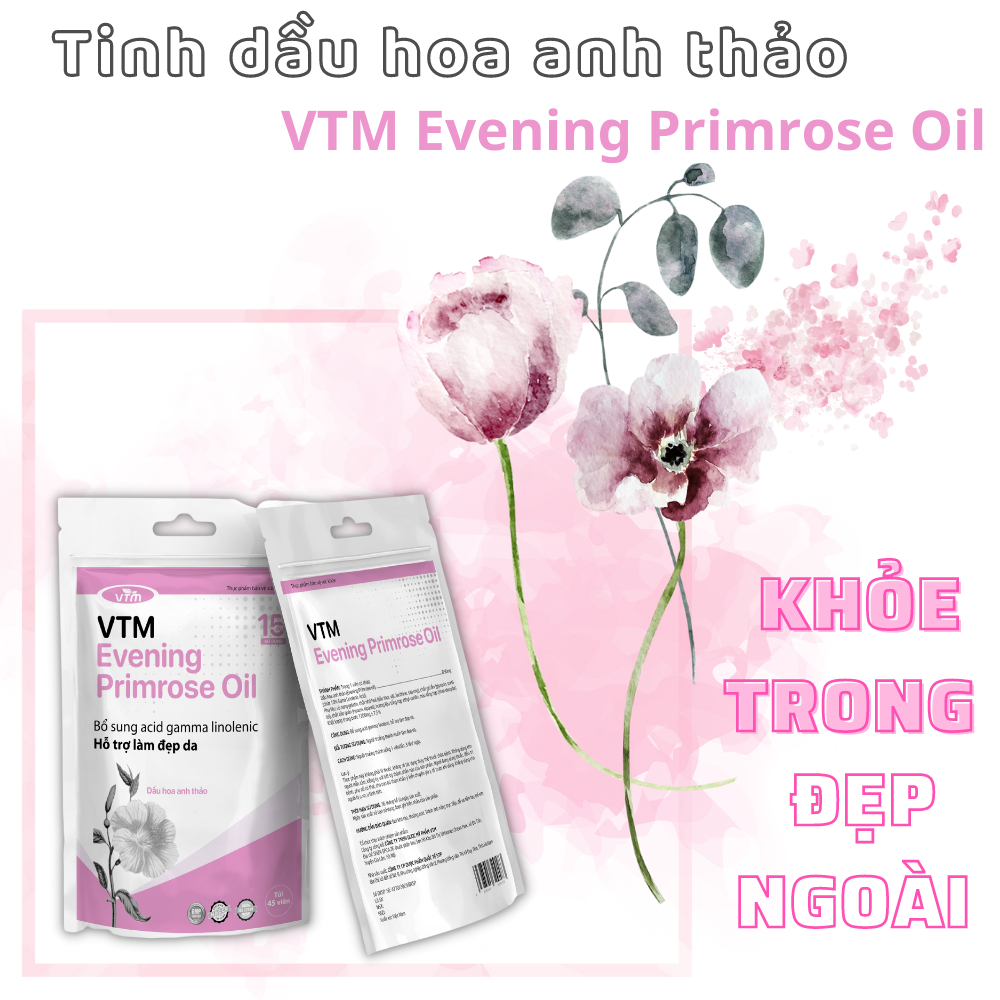 Viên uống tinh dầu hoa anh thảo VTM Evening Primrose Oil, hỗ trợ cân bằng nội tiết tố, làm đẹp da, tóc, móng