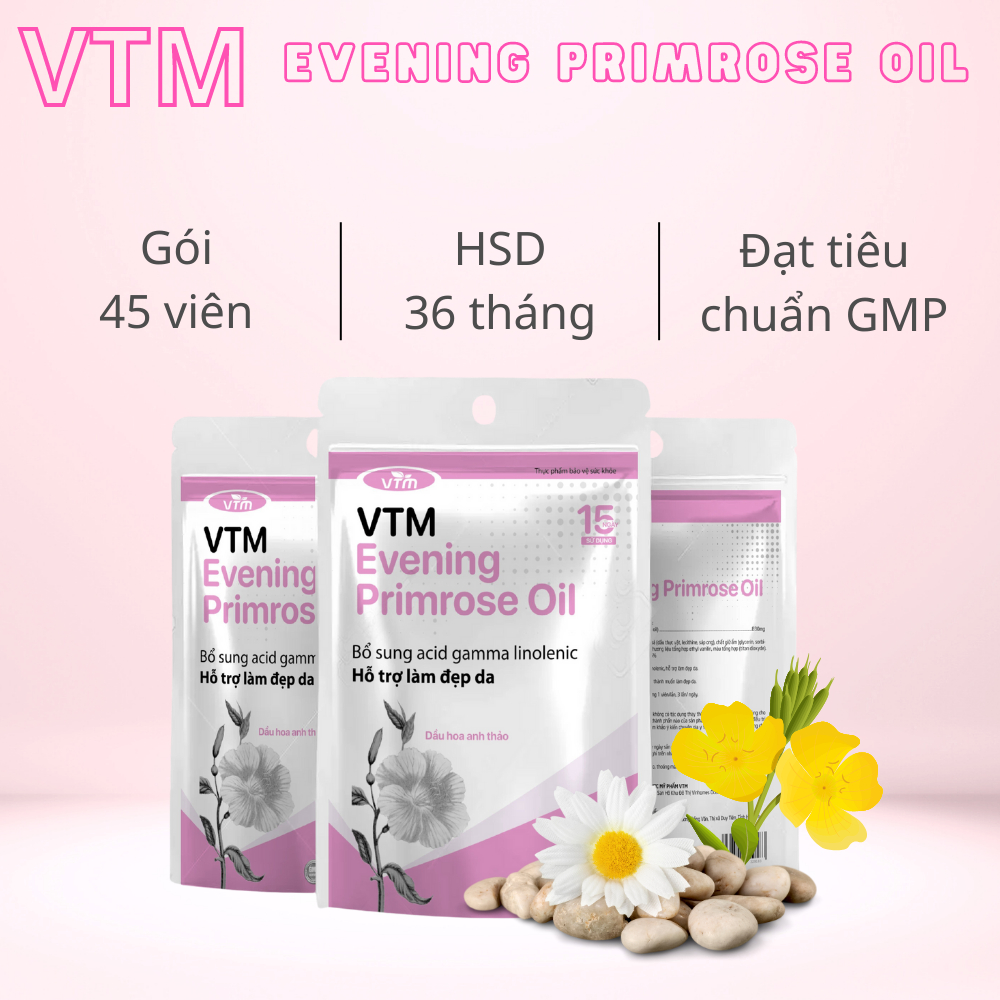 Viên uống tinh dầu hoa anh thảo VTM Evening Primrose Oil, hỗ trợ cân bằng nội tiết tố, làm đẹp da, tóc, móng