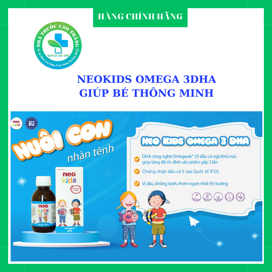 [CHÍNH HÃNG] DHA Neo kids omega 3 DHA cho trẻ sơ sinh, Vitamin D3, A, E giúp phát triển trí não tăng cường thị lựC