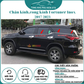 Nẹp viền chân kính + viền cong kính Toyota Fortuner 2017-2023,2024 Inox 304 sáng bóng