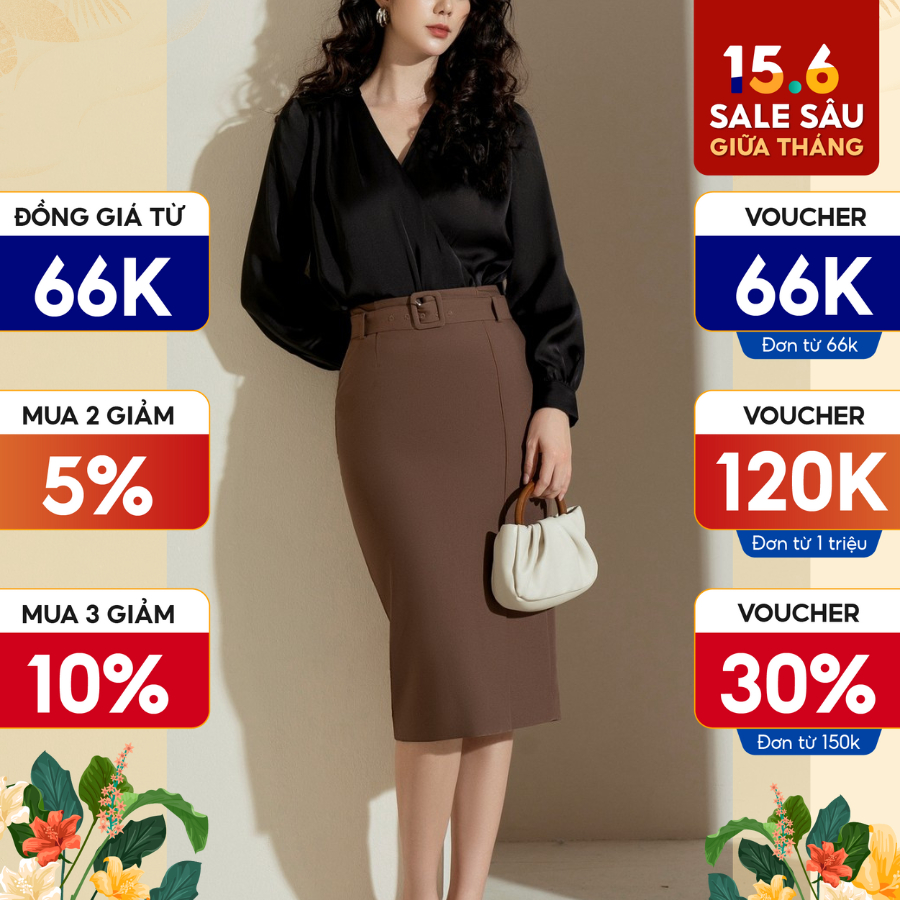Chân váy bút chỉ công sở HeraDG thiết kế dáng ôm xẻ đùi kẹp lá kèm đai rời chất liệu Tuytsi cao cấp SJPBC2006