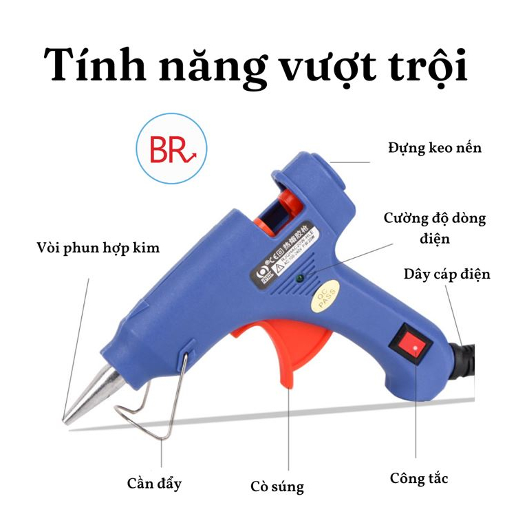 Súng bắn keo nến silicon kèm 5 cây keo nến - Máy bắn keo nến loại 1 công suất 20W nhỏ gọn làm đồ handmade Br 02003