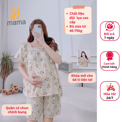 Bộ đồ bầu lửng  2MAMA chất đũi, mềm mịn, 3 tầng cộc tay mùa hè sau sinh cho mẹ V222