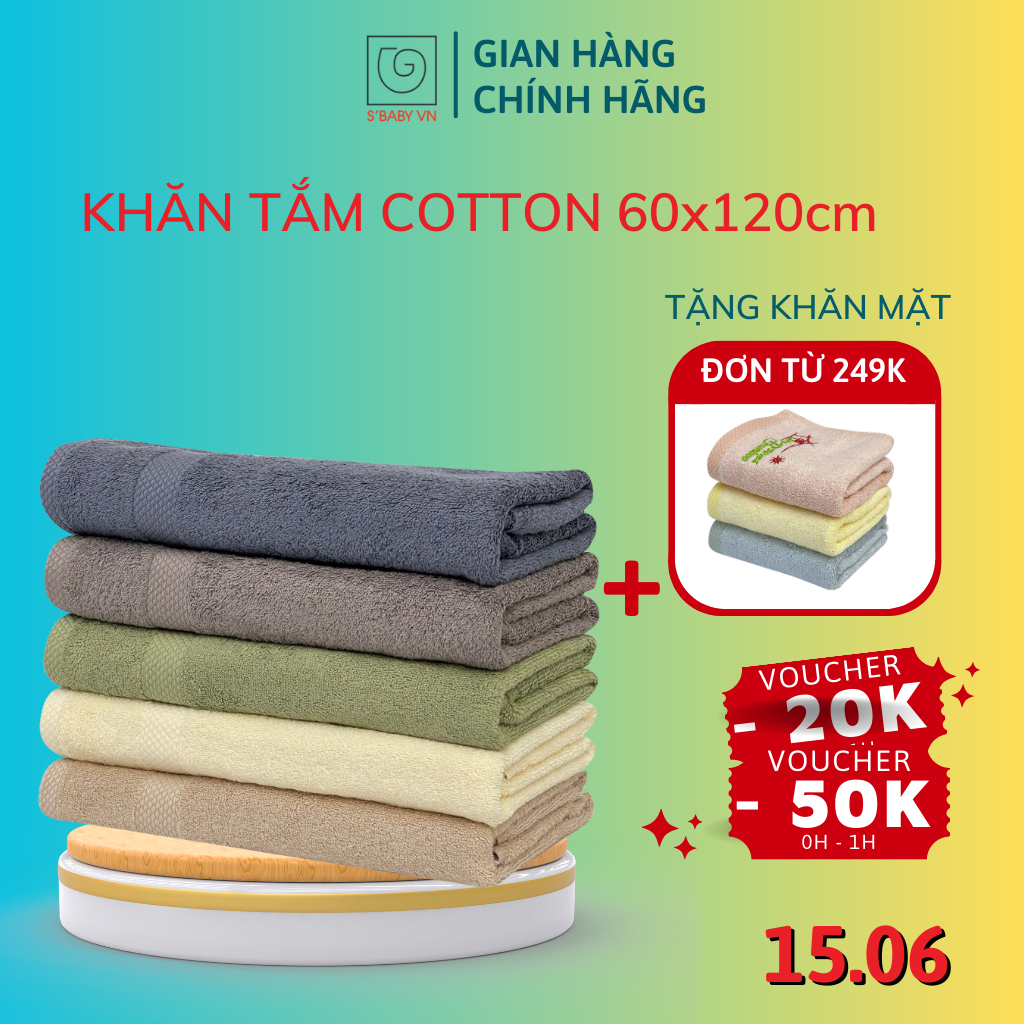 Khăn Tắm Cotton TAKA S'BABY 60x120cm Sản Xuất Từ Nguyên Liệu Tự Nhiên Mềm Mại, An Toàn Cho Da - 8936137960479