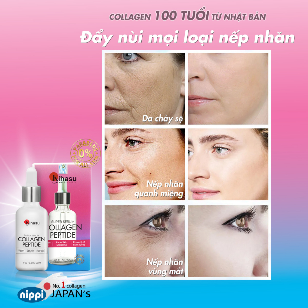 Combo 2 chai 100ml: mờ thâm nám sạm, tàn nhang, đốm nâu, đồi mồi, chân chim, sáng da với serum collagen KIHASU nam + nữ