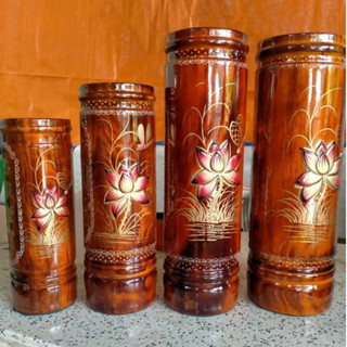 [Cao Cấp]Ống cắm nhang - ống đựng nhang gỗ khắc hoa sen nổi- Nhiểu size