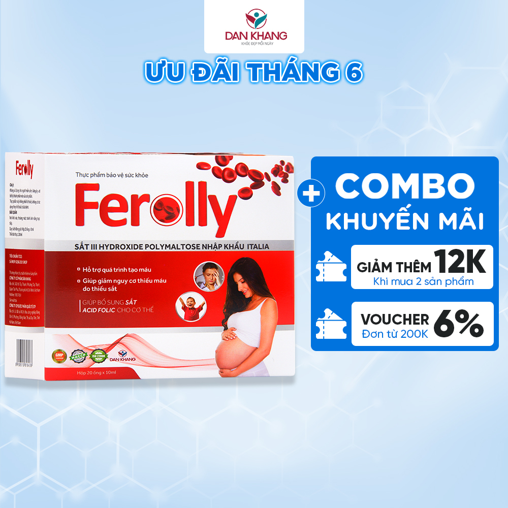 Ống Uống Ferolly Dân Khang Bổ Sung Sắt, Cải Thiện Tình Trạng Thiếu Máu Cho Mẹ Bầu Và Em Bé - Hộp 20 ống