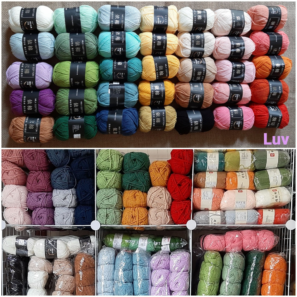 Ảnh Thật - Set 10 Cuộn Len Milk Cotton 50g nhiều màu mác đen dành cho người mới tập đan móc