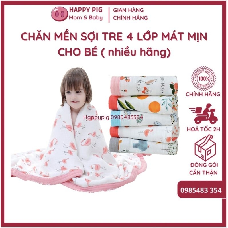 Mền sợi tre, Chăn sợi tre 4 lớp bo viền siêu mềm - Chăn hè thu mềm mịn thoáng mát cho bé.