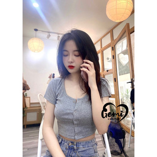 ÁO CROPTOP NÚT BẤM TAY NGẮN [GEMI SHOP]