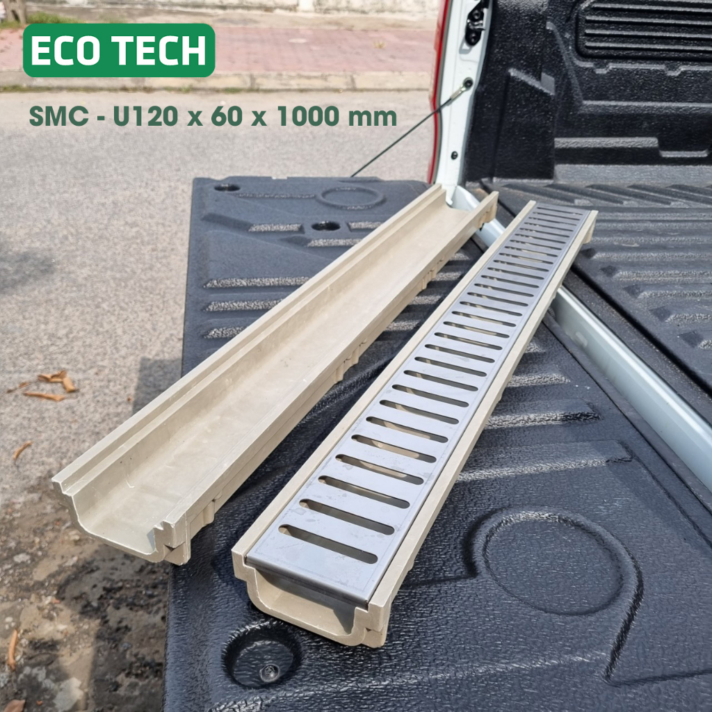 Cống thoát nước lắp ghép ECOdrain SMC-120x60x1000mm: Nắp inox 304 cao cấp không gỉ, thoát nước nhanh, dễ lắp đặt