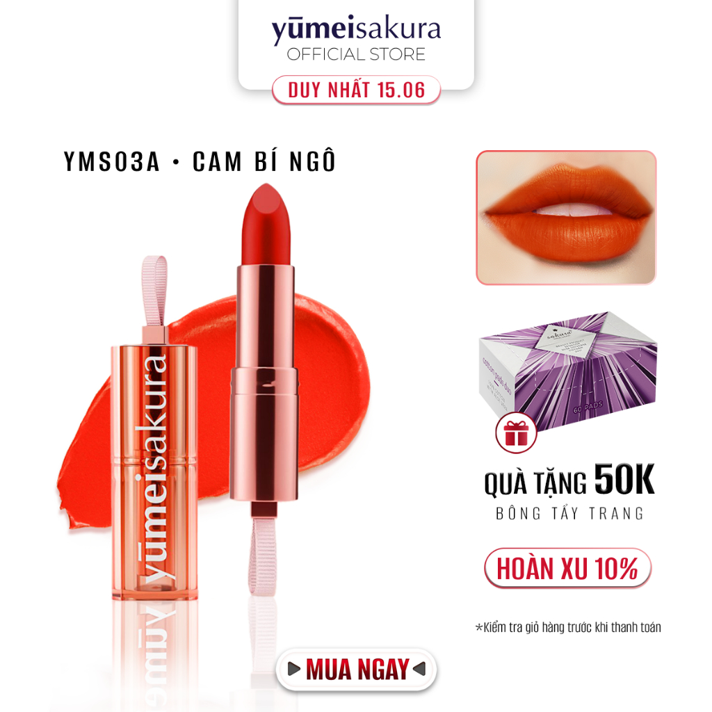 Son Thỏi Lì Mịn Chotto Matte Yumeisakura Cam Bí Ngô Pumpkin Orange Lipstick YMS03A 3.5g