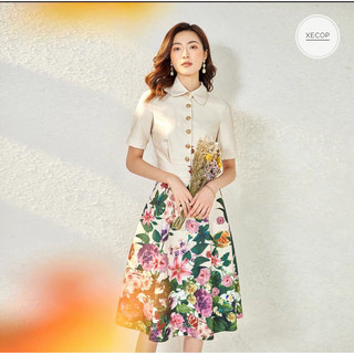 Đầm hoa dáng A công sở xecop