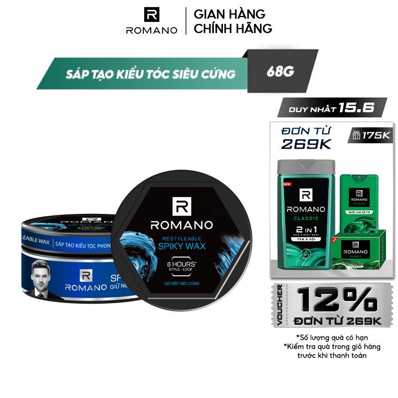 Sáp tạo kiểu tóc giữ nếp siêu cứng Romano Restyleable Spiky Wax 68g/hộp