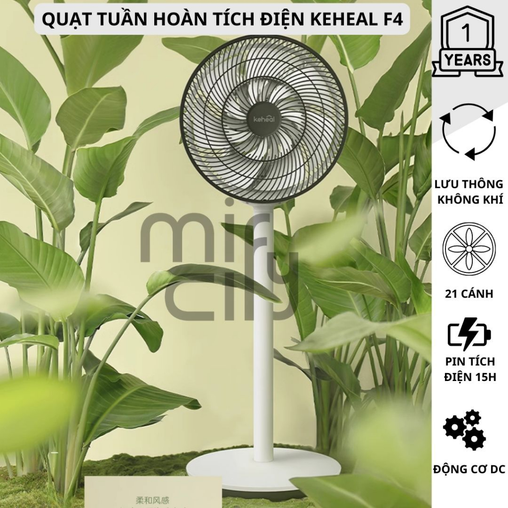 Quạt tuần hoàn tích điện Xiaomi Keheal F4 – Pin 5000 mAh - Tự động xoay đa chiều