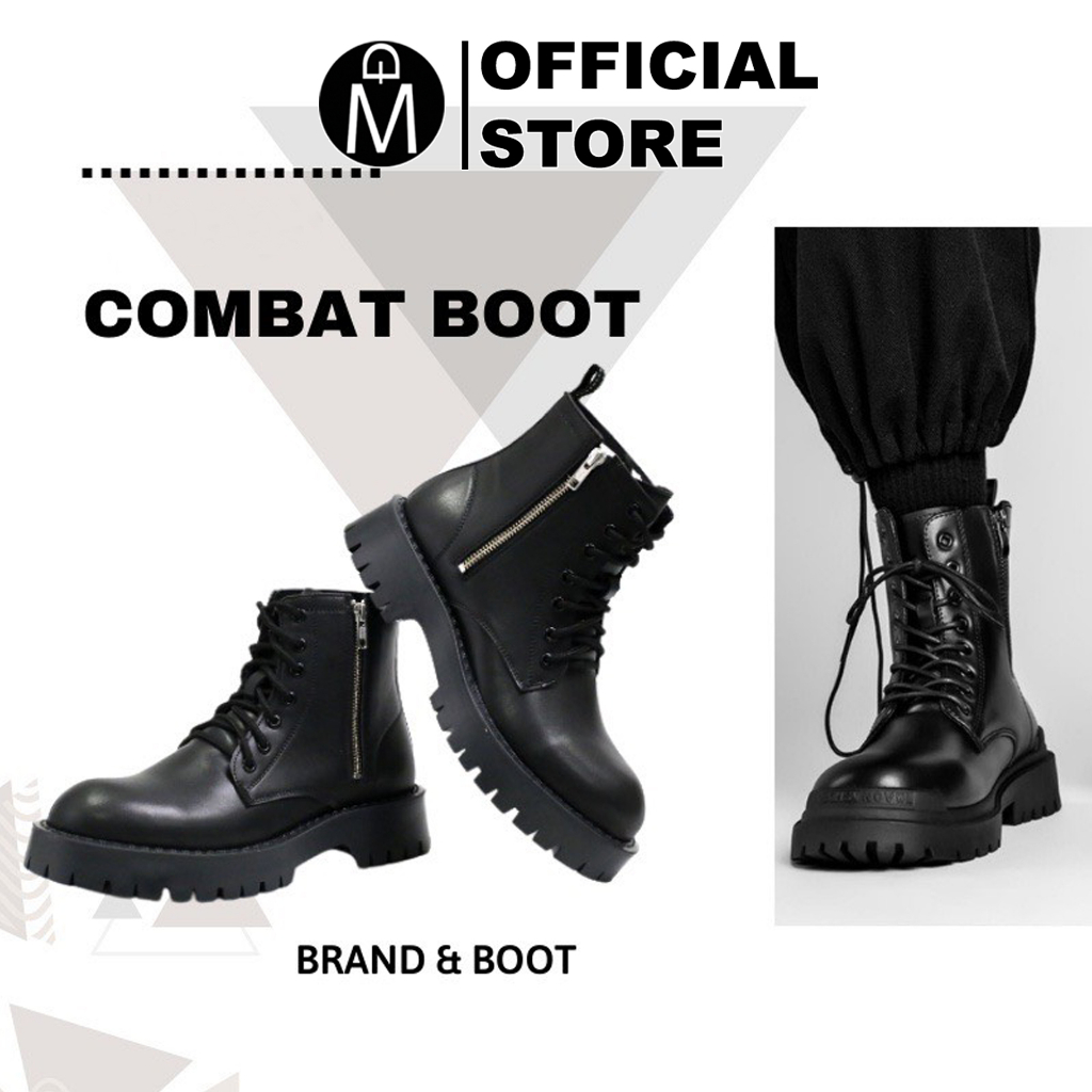 Giày chunky combat boots da thời trang MĐ G1111 da lì chống nhăn, khóa kéo phiên bản đế chunky cao cấp