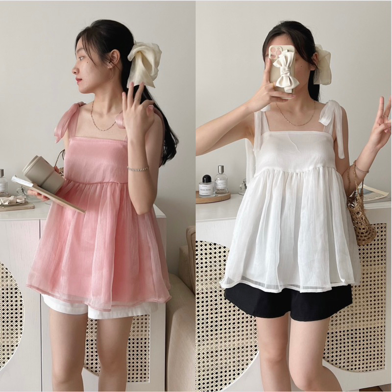 Set đồ nữ babydoll áo hai dây lụa tơ nhũ kèm quần short, bộ đồ nữ đi chơi mặc nhà mùa hè đẹp
